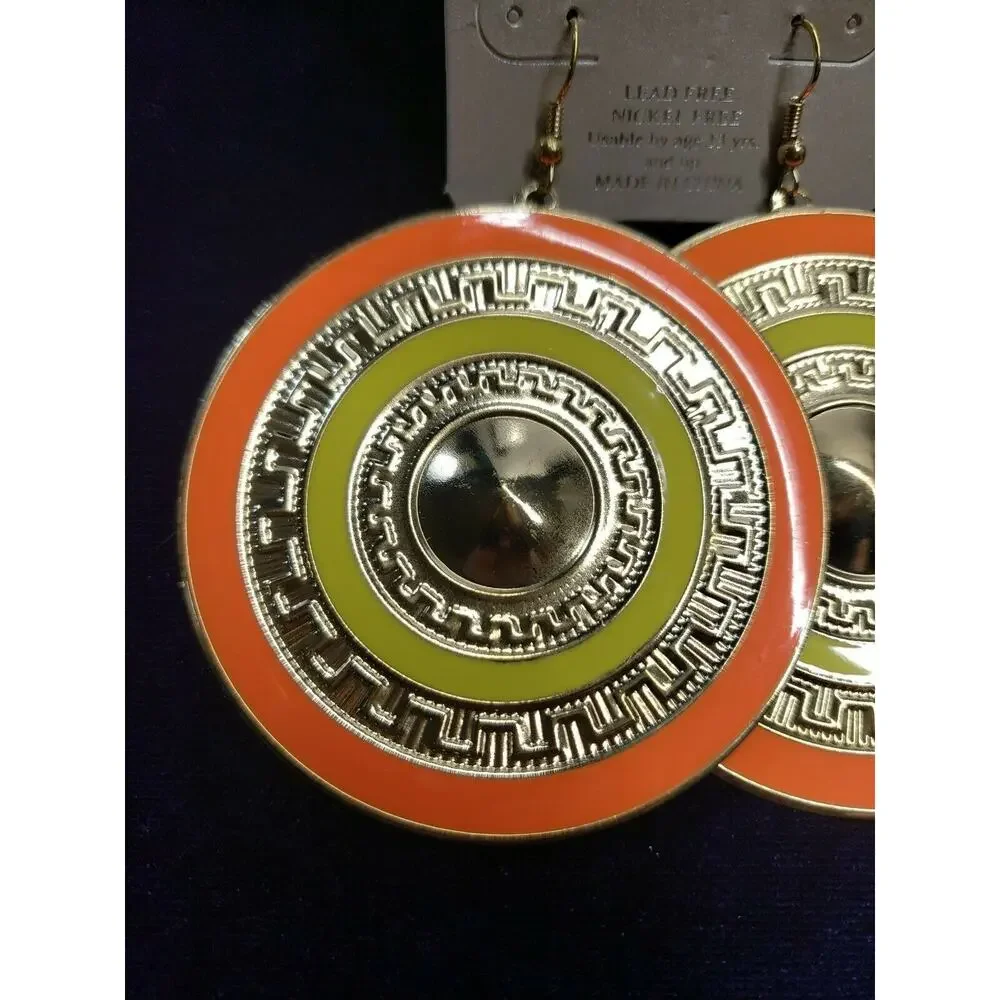 Rainbow Brand BOHO Style Earrings, Very Large, Gold Tone, Orange & Yellow, NWT